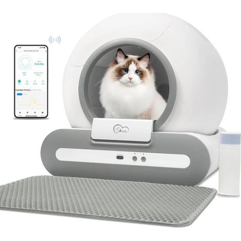Bac à litière automatique pour chat, autonettoyant, avec contrôle par application et tapis