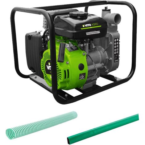 Motopompe thermique 105 Cm3 4T 3CV Innondations Kit complet + 2x10m de Tuyau 1.5" Ø43Cm VITO