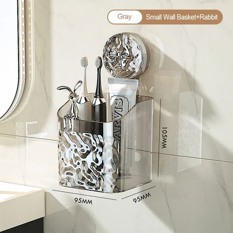(Noir 2-M) Étagère de salle de bain murale avec panier de rangement à ventouse non perforé, motif glacier, pour produits de rangement à domicile (1/5)