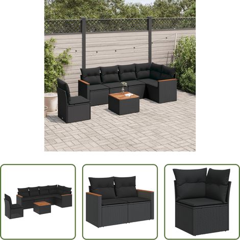 vidaXL Canapé en résine - Salon de jardin 7 pcs avec coussins noir résine tressée (1/5)
