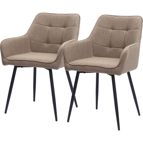 Set di 2 sedie da pranzo 62 x 58 x 80 cm, poltroncine confortevoli da soggiorno con braccioli e schienale imbottito, tessuto e metallo, Khaki (1/5)