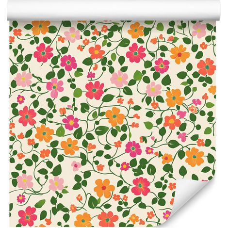 Tapete mit kleinen Blumen in Creme, Limette und Beige für Wohn- und Schlafzimmer, 50 x 1000 cm (1/5)