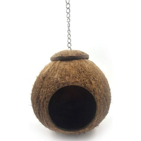 Noix de Coco Coque Oiseau Cage, Oiseau Maison Lit pour Animal de Compagnie Perroquet Perruche Perruche Calopsitte Élégante Conure Canari Finch Cage Hamster Rat Gerbille Souris Cage Mangeoire Jouet