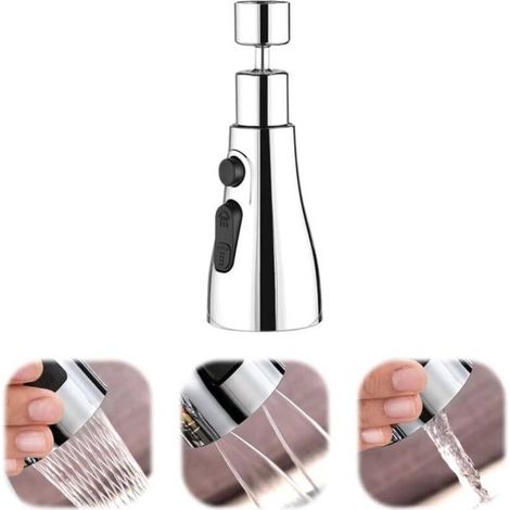 Bec de robinet, bec pivotant à 360º, 3 modes, écrou de conversion, rondelle, bande d'origine, accessoire universel, robinet de cuisine en acier inoxydable pour cuisine, salle de bain (argent) (1/5)