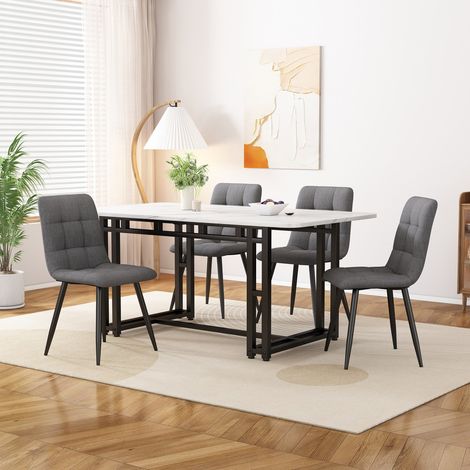Ensemble table et chaises salle à manger noire 120x70cm - 4 chaises velours gris foncé - Pieds fer noir - Moderne (1/5)