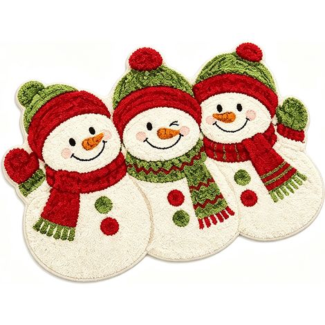 Tapis de Noël en Velours 40 × 60 cm, Motif Bonhomme de Neige, 850 g/m², Antidérapant et Lavable en Machine, Salle de Bain, Chambre et Salon (1/5)