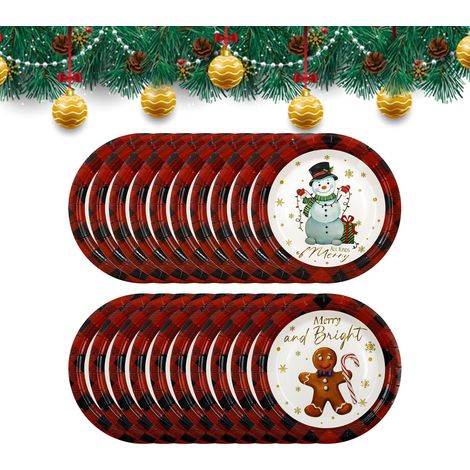 Lot de 20 assiettes en carton jetables de 22,9 cm pour fête de Noël, assiettes à dessert, décoration de table de Noël, fêtes d'hiver (rouge) (1/5)