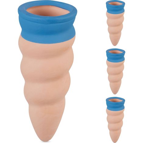 Relaxdays Annaffiatoio Automatico per Vasi, Set da 4 Coni in Ceramica, Irrigatori per Bottiglie da 1,5 L, Terracotta Blu