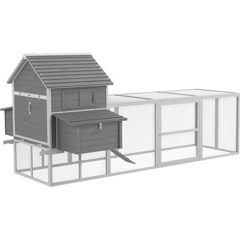 Pollaio da Giardino con Casetta per Galline Rampa e Area Aperta 310,5x149,5x149 cm Grigio (1/5)