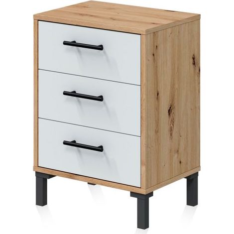Mesita de noche Leia Blanco Artik (Blanco Mate) - Roble Nodi (ancho) x 55cm (alto) (1/5)