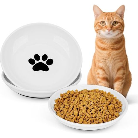 Set di 2 ciotole in ceramica per cibo per gatti, ciotole basse per cibo umido, ciotole adatte ai gatti con base in silicone antiscivolo, adatte al microonde e alla lavastoviglie. (1/5)