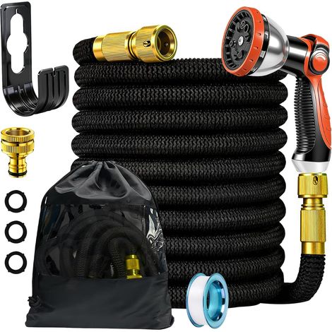 15m Expandable Garden Hose with 1/2 and 3/4 Adapters, Expandable Anti-Tangle Hose, 10 Spray Modes, Garden Hose for Garden, Car Wash, Cleaning (1/5)