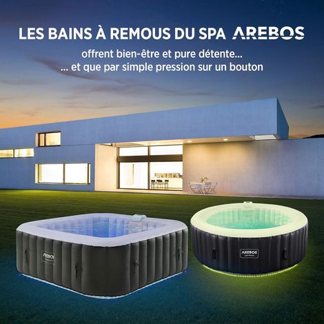Spa Gonflable AREBOS - Automatique - 185x185cm - 6 Personnes - Bande Lumineuse LED - 130 Jets de Massage - 910 L - Noir — vue 4