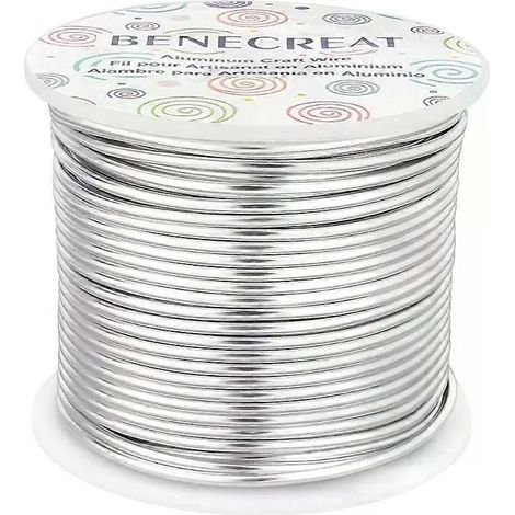 Fil d'aluminium argenté anodisé de calibre 12, 30,5 m (100 pi), pour la création de bijoux et de bijoux, le perlage et la sculpture. (1/4)