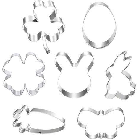 Ensemble de 7 emporte-pièces de Pâques en forme de lapin, d'œuf, de carotte, de fleur et de trèfle, en acier inoxydable de qualité alimentaire. Kit de découpe de biscuits et d'outils de cuisine pour l