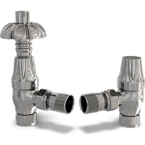 Signature Metal Head - Chrome Thermostatic Radiator Valve & Lockshield Angled 10mm