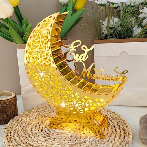 Lanterne Lune - Veilleuse LED pour Ramadan et Aïd - Décoration de Bureau et de Table - Puzzle DIY - Ornement Festif - 1 Pièce (1/5)