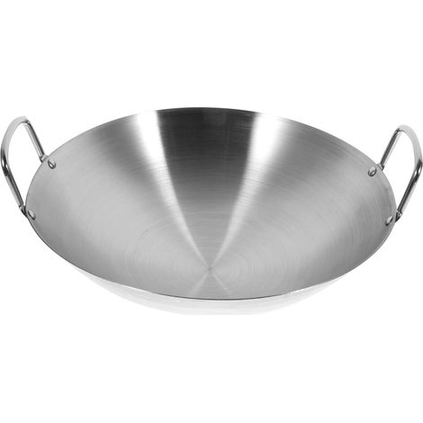 Wok en acier inoxydable avec double poignée et fond rond, compatible avec toutes les plaques de cuisson, y compris l'induction. Poêle à frire pratique pour la maison. (1/5)