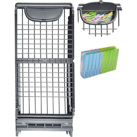Tendedero Plegable con Ruedas de Resina con 21m de Tendido Clips para Perchas y Cierre de Seguridad Incluye Cajón para Pinzas
