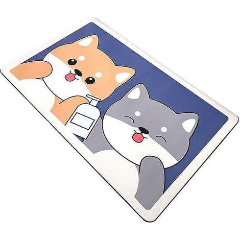 Tapis de douche ultra-doux, absorbant et antidérapant, lavable en machine, idéal pour la porte, la cuisine, la salle de bain, la buanderie et la chambre. Motif chien parfumé. Dimensions : 50 x 8 cm. (1/5)