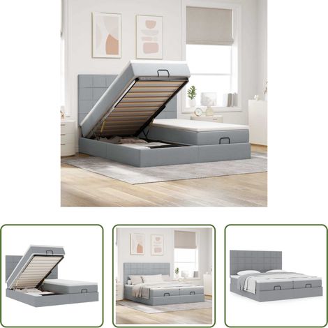 vidaXL Taschenfederkern - Ottoman-Bett mit Matratzen Hellgrau 180x200 cm Stoff (1/5)