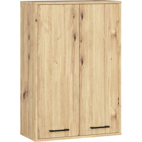 Armoire salle de bains suspendue AKORD FIN Chêne Artisan 64 cm 2 portes pleine Chêne Artisan 4 étagères 64x30x94 cm (1/5)