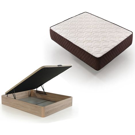 Pack Colchón Descansin + Canape Abatible 135x190 Color Beis Maxima Comodidad Gran Almacenaje