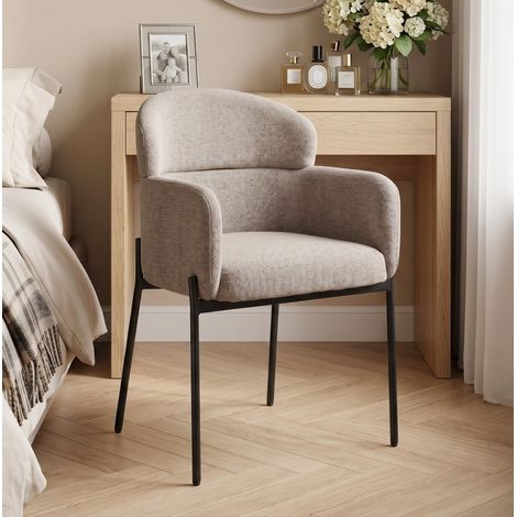 Lounge-Sessel in Chenille-Optik mit Armlehnen, Metallfüßen, Hellbraun, OKMYHOME (1/5)