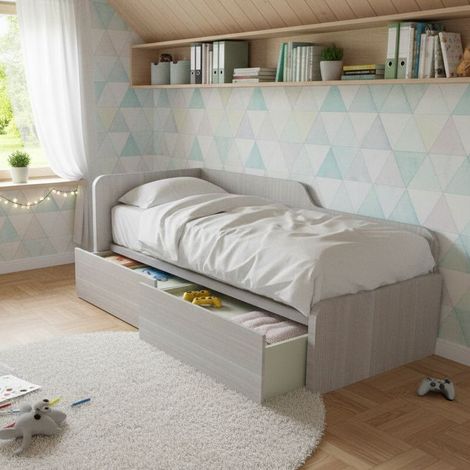 Letto singolo 80x190 con cassetti - Pratico e salvaspazio per camerette e stanzette - Rovere rock