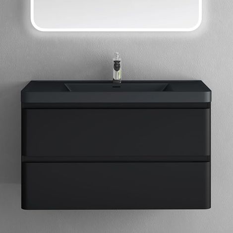 2-Piece Bathroom Cabinet with Washbasin Matte Black 90 x 48 x 55 cm (1/5)