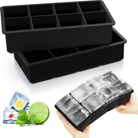 Eiswürfelformen aus Silikon für Pürees, Cocktails, Whisky, Eiswürfel, 8 Fächer, 2 Stück (1/5)