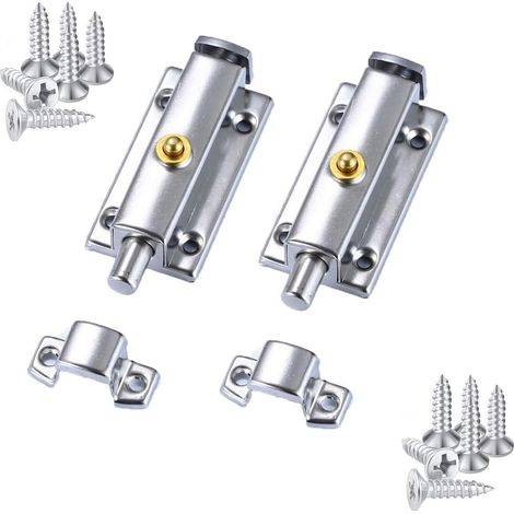 Serratura a cilindro con chiavistello per porta scorrevole in acciaio inox, serratura per porta del bagno in acciaio inox per porte e finestre, sblocco con pulsante a molla, 10 cm (4 pollici).