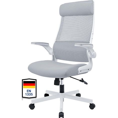 MELOKEA Bürostuhl Ergonomisch mit verstellbarer Kopfstütze und Wippfunktion Grau (1/5)