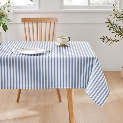 Tischdecke rechteckig mit Streifen, wasserabweisend, abwischbar, 100x140cm, blau