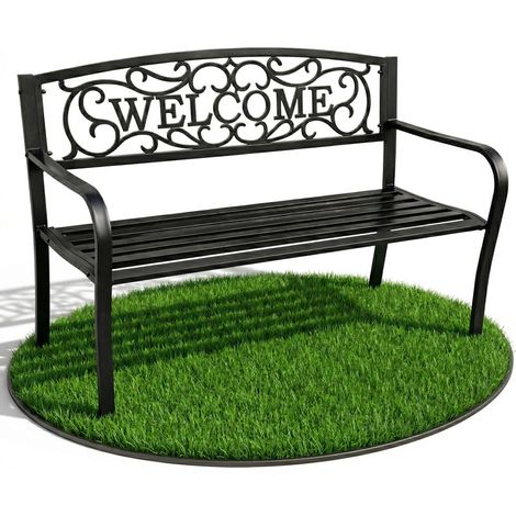 Banco de jardín IRYS Negro con patas de acero y respaldo de hierro fundido de 127 cm de ancho (1/5)