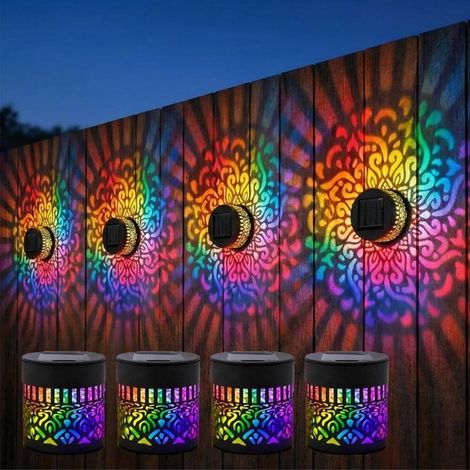 Applique solari da parete, set da 4, illuminazione solare da giardino, design mandala, 7 LED a colori variabili + bianco caldo, 8,5 x 8,5 x 8,5 cm, impermeabili, illuminazione d'atmosfera (1/5)