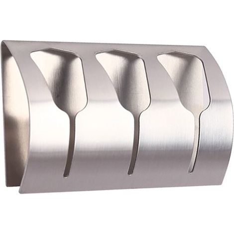 Adhesive bathroom towel rack, kitchen towel hook with 3 brushed stainless steel hooks, 10kg (1/4)
