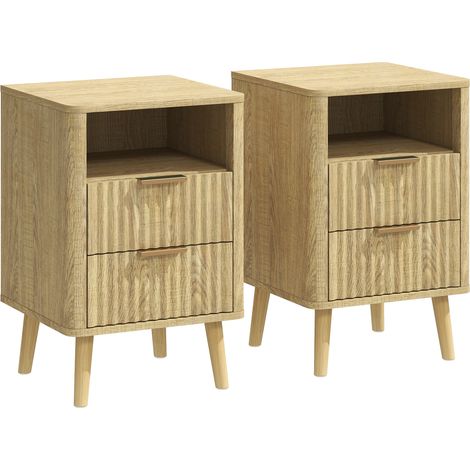 ote de 2 mesitas de noche 40 x 40 x 61 cm almacenamiento organizado 2 cajones estante abierto estilo moderno minimalista en MDF roble 21000378 (1/5)