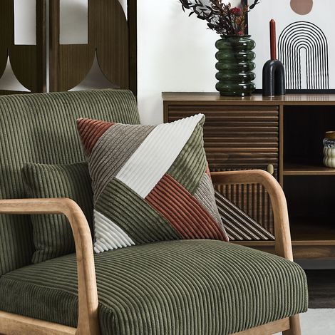 The Home Deco Factory – Coussin d'allaitement patchwork en velours côtelé – Multicolore kaki, terracotta, crème et taupe – Design graphique et chaleureux