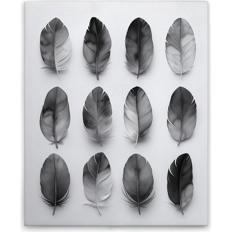 Leinwandbild Federn Grau M1-No.51796 - Kunstdruck auf Leinwand in Schwarz Grau - Wandbild 40 x 50 cm (1/5)