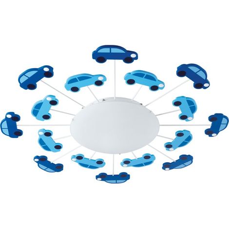 Eglo La plafoniera Viki 1, lampada da parete a uno punto luce per la stanza dei ragazzi, plafoniera in acciaio, blu, satinato, bianco, E27 (1/5)