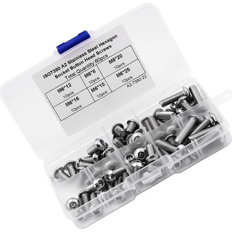 Jeu de 60 vis M6 à tête cylindrique et six pans creux en acier inoxydable 304 (1/5)
