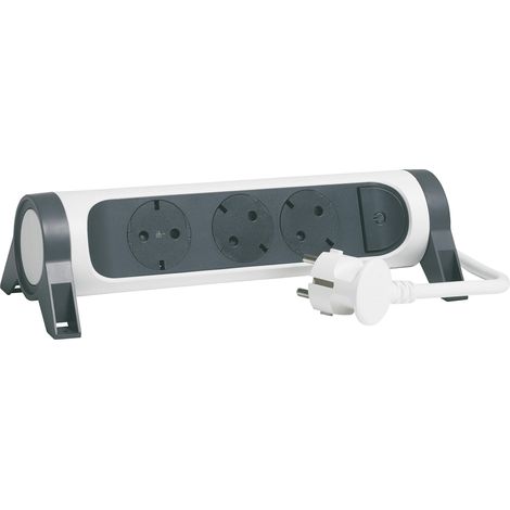 Bloc de Prise avec Interrupteur, Prise Multiple avec 3 Prises de Courant, câble 1,5 MTS, Blanc/Gris foncé (1/5)