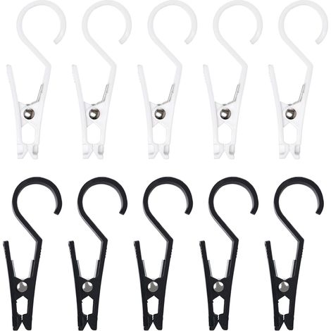 CSPARKV 10 Pieces Tent Clips Tent Hook with Plastic Clip Multifunctional Tent Awning Clip Camping Tents Clamps for Camping Lights Hanging (Black and White)