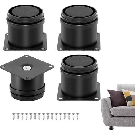 Pieds de meuble en 4 pièces - Pieds ronds réglables pour armoires et tables - Pieds métalliques - Conviennent pour armoires, bancs, étagères, tables et meubles à monter soi-même - Noir 50 mm