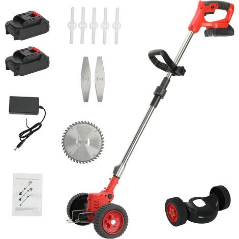 FIANAO – Rasentrimmer – Unkrauttrimmer – akkubetrieben, 21V 2000mAh, aufladbar, ausziehbarer Stab, D-Griff – für Rasen- und Unkrautbeseitigung – Maße: 120 × 30 × 15 cm – Rot (1/5)