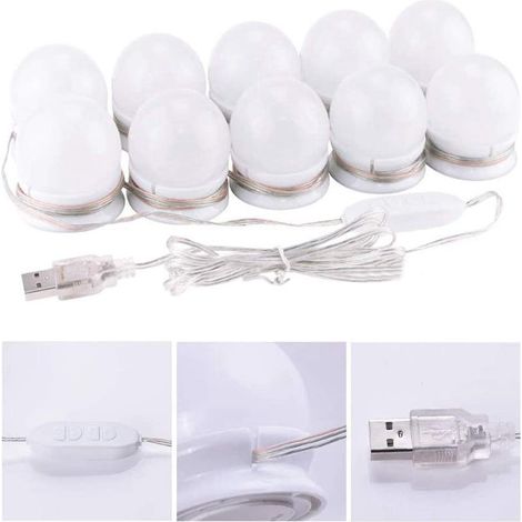 Lumière de Miroir,10 Ampoules Hollywood Kit de Lumière LED Dimmable Lampe pour Miroir Cosmétique Salle de Bain (Miroir Non Inclus) 3 Couleurs 10 Nive