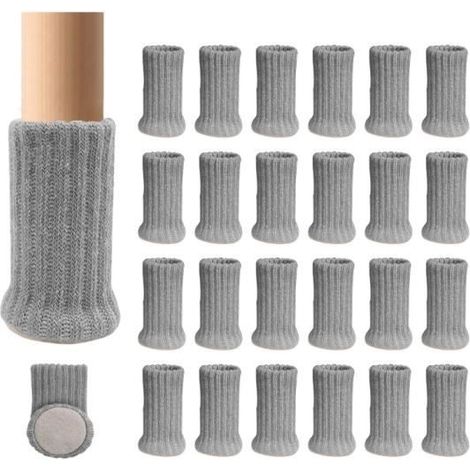 24 Paires de Chaussettes Meubles en Tricot Antidérapantes pour Pieds de Chaises, pour Eviter Les Rayures et Réduire Le Bruit, Gris (1/4)