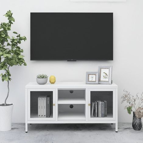 vidaXL Mobile TV Bianco 105x35x52 cm in Acciaio e Vetro (1/5)