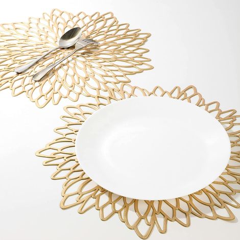 Placemat Rond - Vinyle Laminé - Diamètre 38 cm - Doré Rose Métallique - Pour Table à Manger - Lot de 6 (1/5)